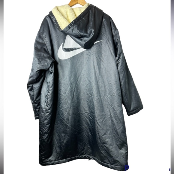 Nike Jackets & Blazers - NEW Nike Long Faux Shearling Lined Hooded Jacket Raincoat Windbreaker Black